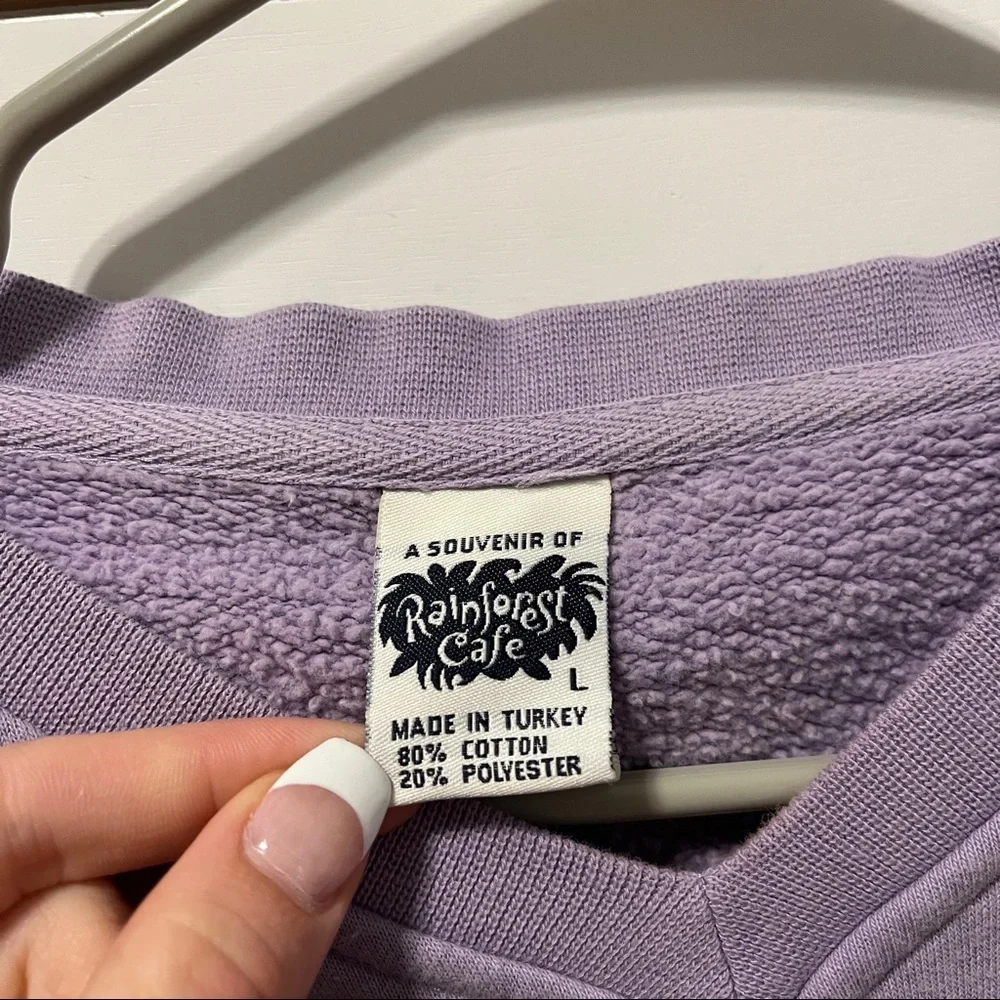 Vintage Rain Forest Cafe Orlando Purple V Neck Crewneck - Picture 4 of 5